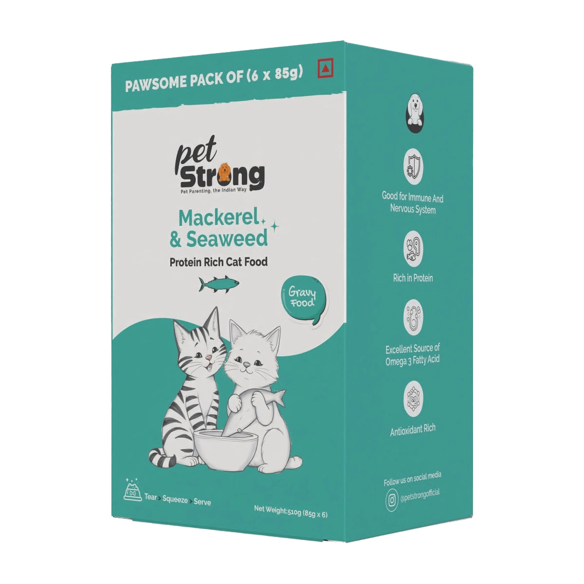 PetStrong Wet Cat Food -  Mackerel and Seaweed in Gravy