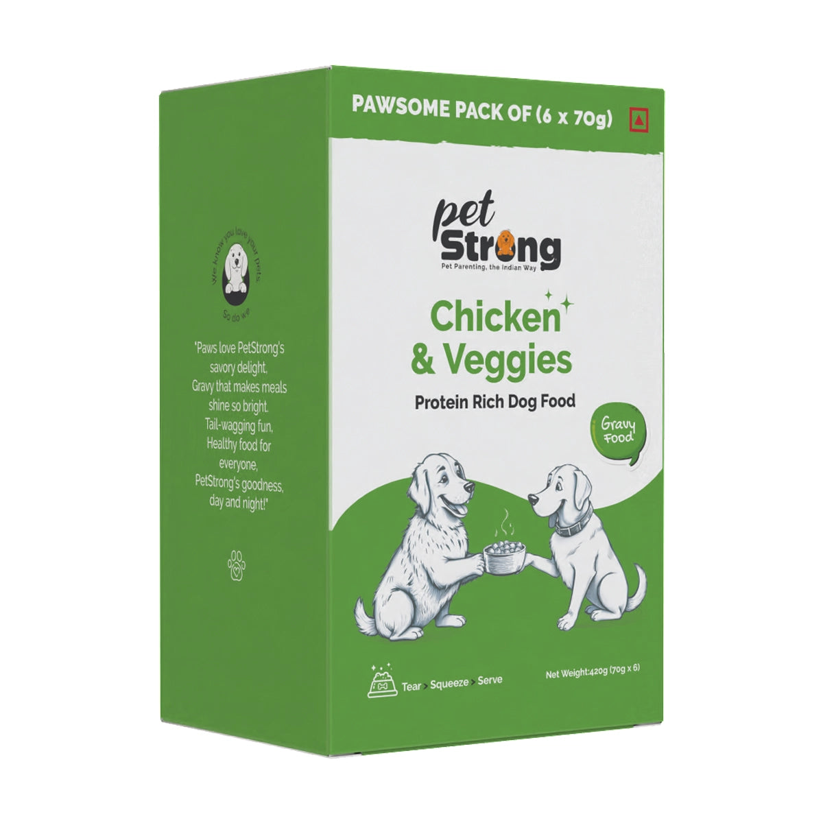 Wet Dog Food -  Chicken and Veggies in Gravy, 6 Pouches * 70g Each