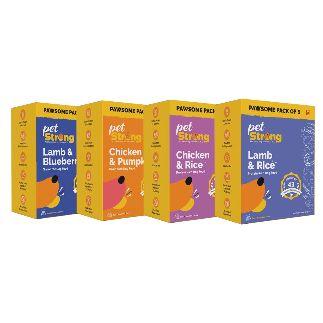 Fresh Food for Large Dogs - Assorted Pack (Chicken & Rice, Lamb & Rice, Chicken & Pumpkin, Lamb & Blueberry, 300gms x 5)