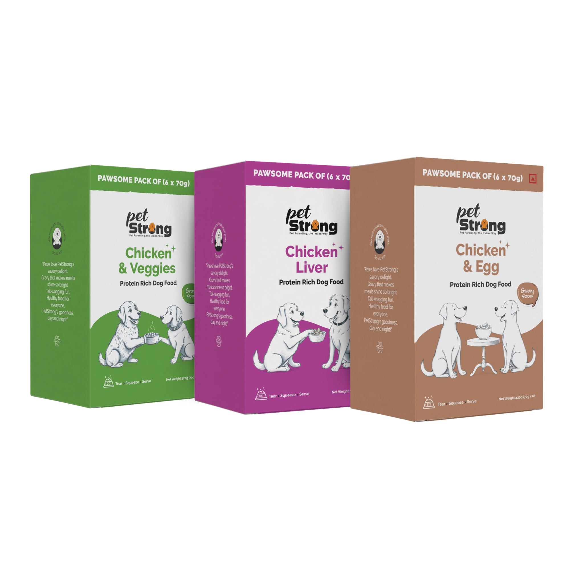 Gravy Food for Dogs: Chicken Liver, Chicken and Veggies & Chicken and Egg in Gravy, 6 Pouches * 70g Each